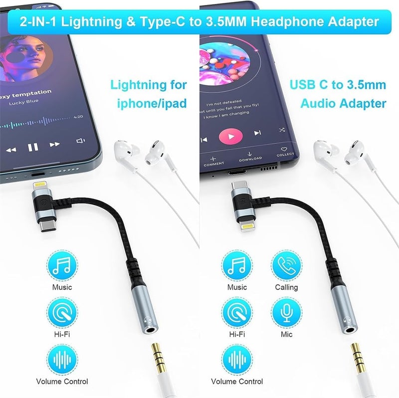 محول 2 في 1 من Lightning إلى مقبس سماعة 3.5 مم لهواتف iPhone وSamsung Galaxy والمزيد - Image 2