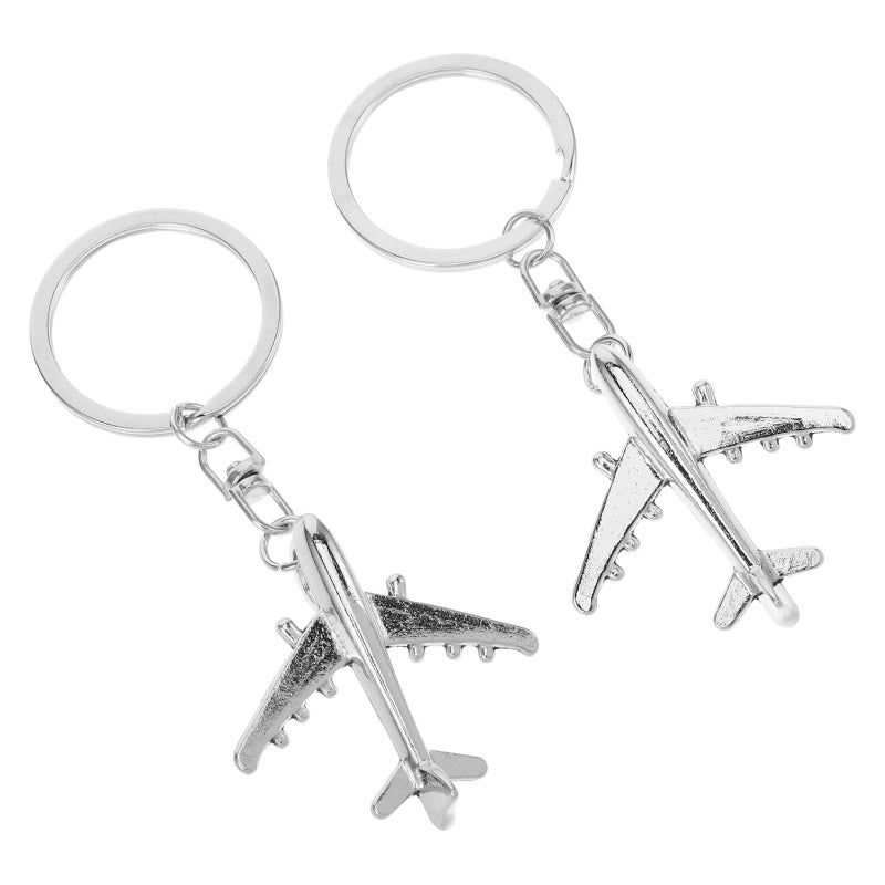 Airplane Keychain Aircraft Airplane Model Mini Plane Key Ring for Backpack Silver Alloy Durable 2Pcs - Image 5