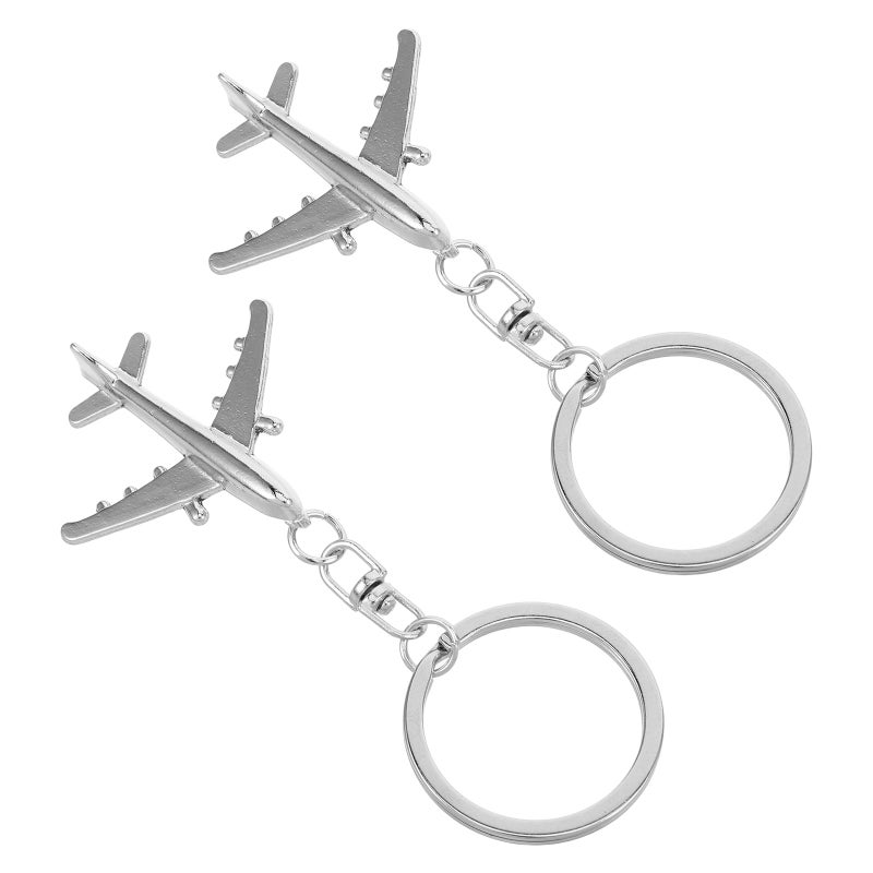 Airplane Keychain Aircraft Airplane Model Mini Plane Key Ring for Backpack Silver Alloy Durable 2Pcs - Image 3