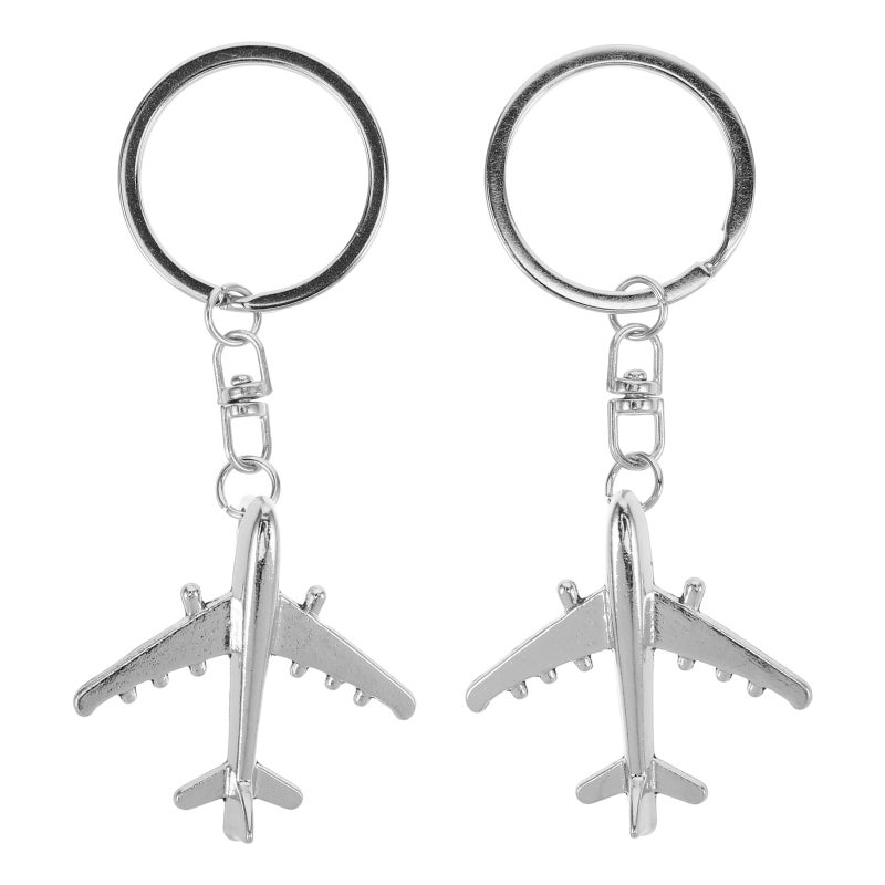 Airplane Keychain Aircraft Airplane Model Mini Plane Key Ring for Backpack Silver Alloy Durable 2Pcs - Image 1