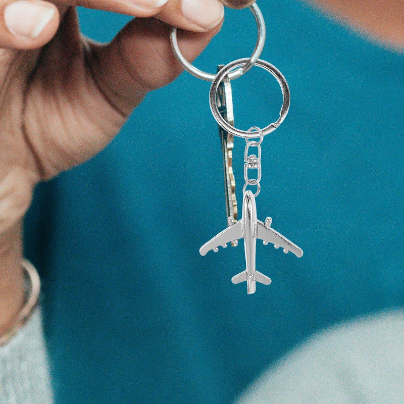 Airplane Keychain Aircraft Airplane Model Mini Plane Key Ring for Backpack Silver Alloy Durable 2Pcs - Image 4