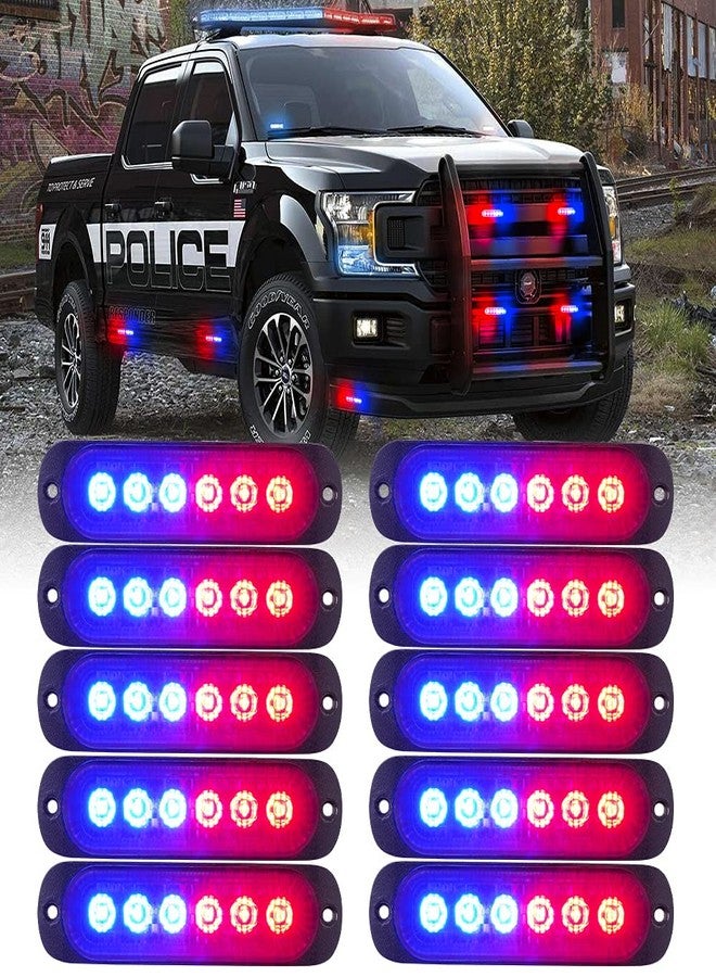 Xprite 10PCS LED Emergency Strobe Lights, Red Blue 12-LED Surface Mount Flashing Strobe Lights, Sync Feature Ultra Slim Grill Light for Volunteer Trucks ATV SUV Vehicles - Image 1