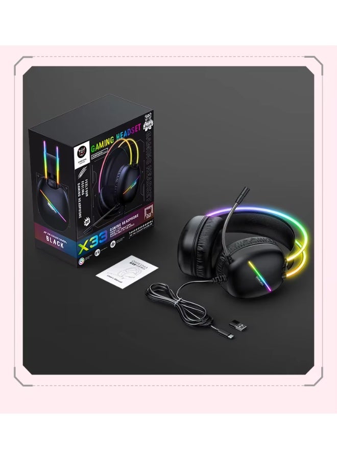 ONIKUMA X33 Wearable Gaming Headset  LED Lights and Adjustable Microphone