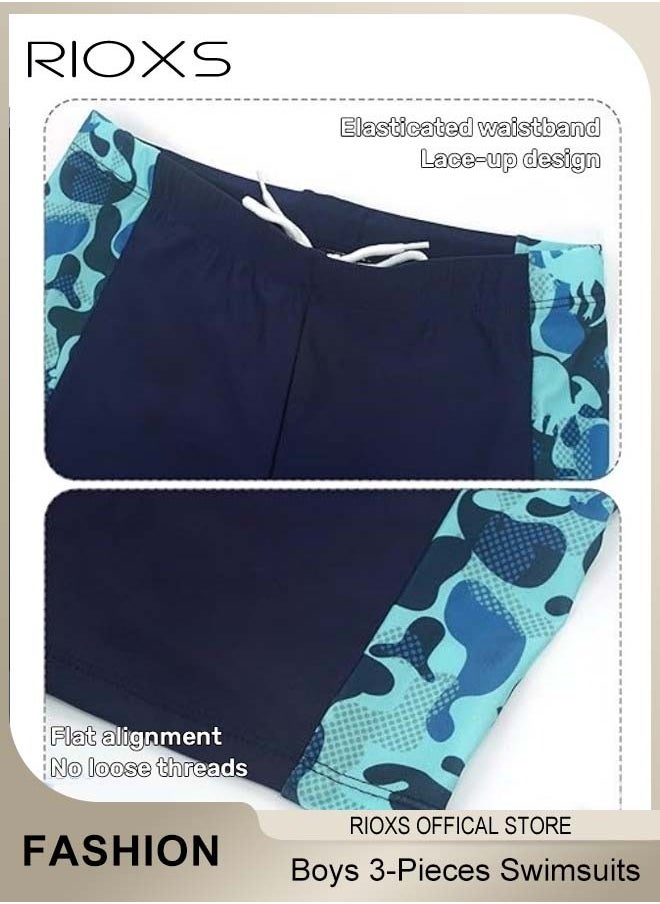RIOXS 3 PCS Rash Guard Sets with Swimming Hat, Breathable Skin-friendly Swimsuits for Boys, Lightweight Quick-drying Short Sleeve Swimwear Sets, Suitable for Swimming, Surfing, Bathing, Swimming Pool or Beach  - Image 5