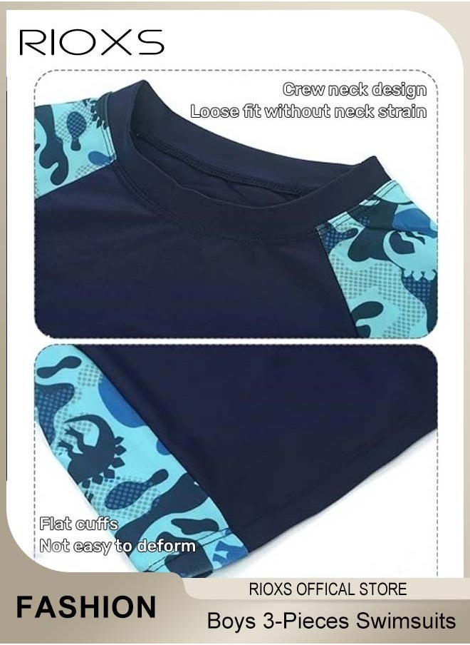 RIOXS 3 PCS Rash Guard Sets with Swimming Hat, Breathable Skin-friendly Swimsuits for Boys, Lightweight Quick-drying Short Sleeve Swimwear Sets, Suitable for Swimming, Surfing, Bathing, Swimming Pool or Beach  - Image 4