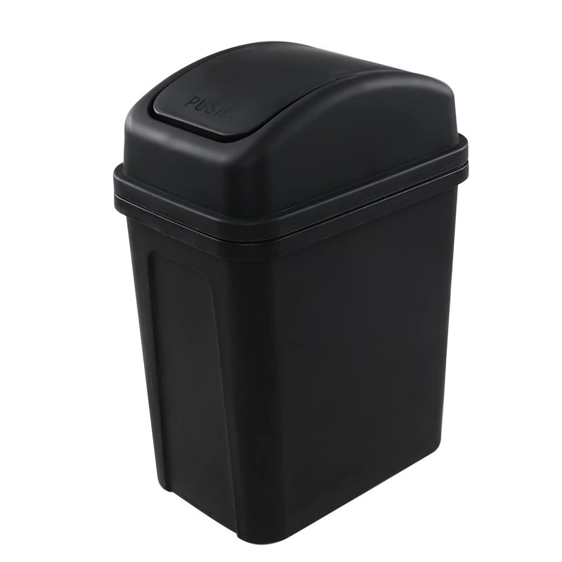 Fiazony 1Pack 2 Gallon Plastic Small Swing Garbage Bin Swing Lid Trash Bins Black