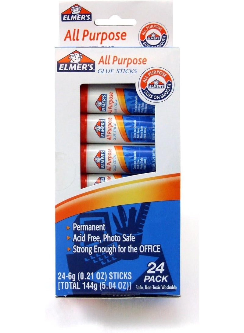 Elmer's All-Purpose Glue Sticks, 0.21 oz Each, 24 Sticks per Pack (E553) , White