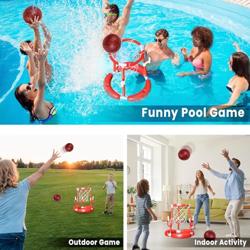 spring flower SpringFlower Pool Basketball HoopFloating Pool Toys Ring Game with Ring Toss Balls and Pump 2in1 Summer Outdoor Swimming Pool Basketball Games Play Toy Family Party for Kids Adults Red - Image 5