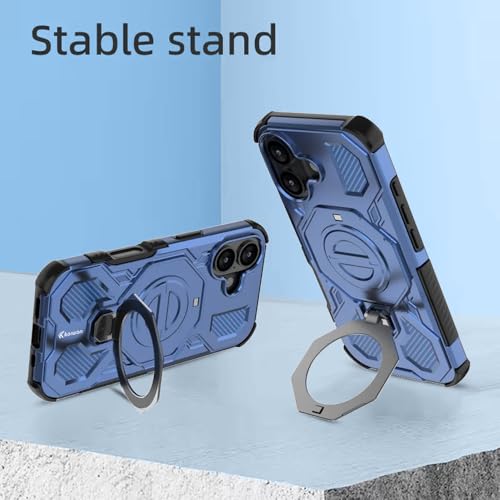 KARWAN Tough Shockproof Armor Back Case Cover Compatible with iPhone 16 with 360 Degree Rotation Magnetic Attraction Ring, Holder Heavy Duty Rugged Cover with MagEaze Wireless Charging (Blue) - Image 3
