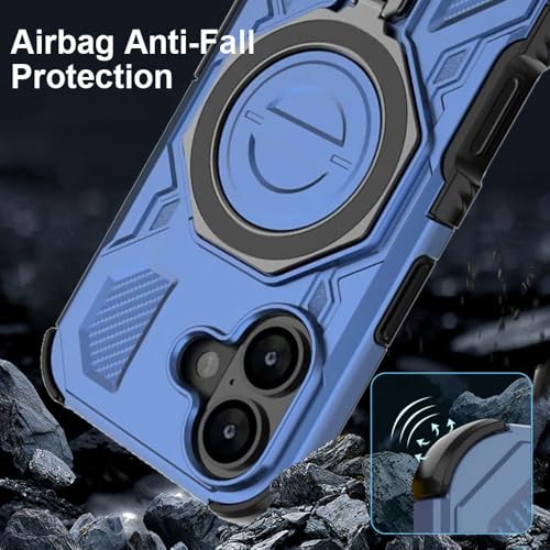 KARWAN Tough Shockproof Armor Back Case Cover Compatible with iPhone 16 with 360 Degree Rotation Magnetic Attraction Ring, Holder Heavy Duty Rugged Cover with MagEaze Wireless Charging (Blue) - Image 5