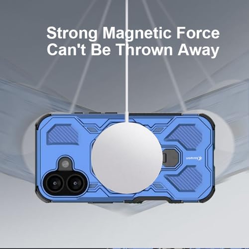 KARWAN Tough Shockproof Armor Back Case Cover Compatible with iPhone 16 with 360 Degree Rotation Magnetic Attraction Ring, Holder Heavy Duty Rugged Cover with MagEaze Wireless Charging (Blue) - Image 4