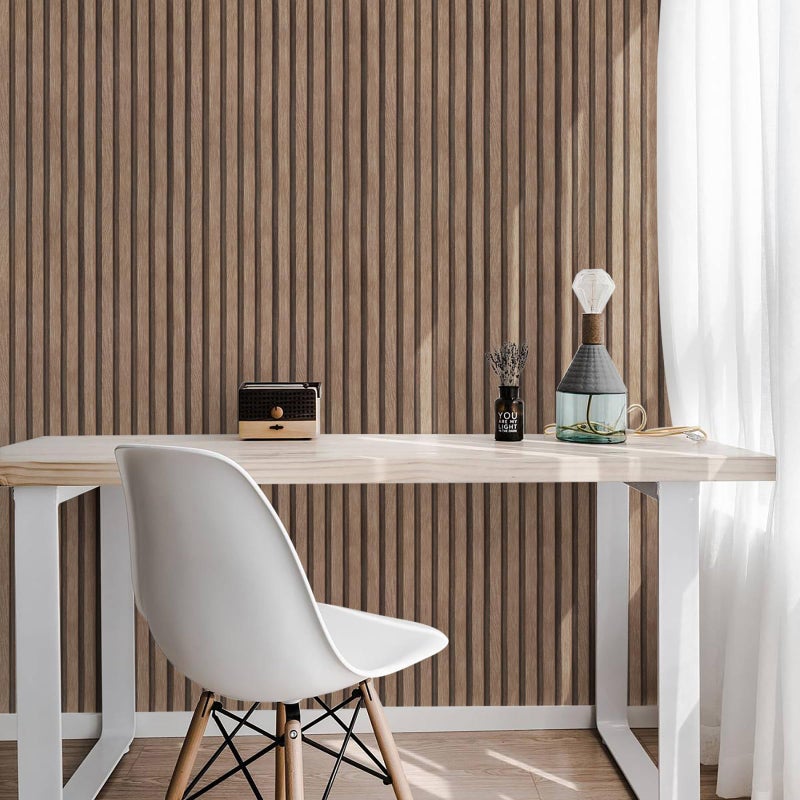 Yun-aeon Natural Wood Peel and Stick Wallpaper Wood Slats - 17.3"x 120" Light Tan Self-Adhesive Waterproof Vinyl Removable Wall Paper for Wall Decor Bedroom - Image 2