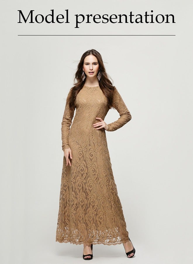 Women's Formal Floral Lace Maxi Dress, Solid Embroidered Net Long Dresses, Evening Party Elegant Dresses, A-Line Modest Long Dresses for Wedding, Party, Travel - Image 3