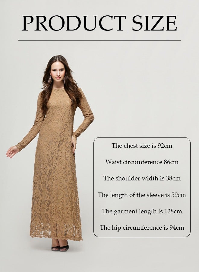Women's Formal Floral Lace Maxi Dress, Solid Embroidered Net Long Dresses, Evening Party Elegant Dresses, A-Line Modest Long Dresses for Wedding, Party, Travel - Image 2