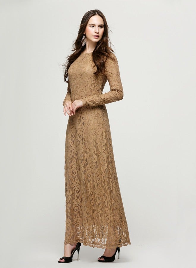 Women's Formal Floral Lace Maxi Dress, Solid Embroidered Net Long Dresses, Evening Party Elegant Dresses, A-Line Modest Long Dresses for Wedding, Party, Travel - Image 5