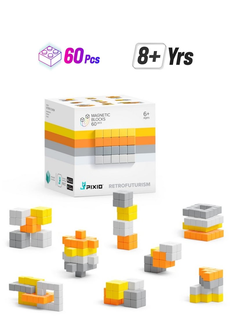 PIXIO Retrofuturism 60 Magnetic Blocks Small Magnet Blocks Magnets For Kids & Adults Magnet Toys Magnet Tiles Alternative For Kids 812 Years  - Image 1