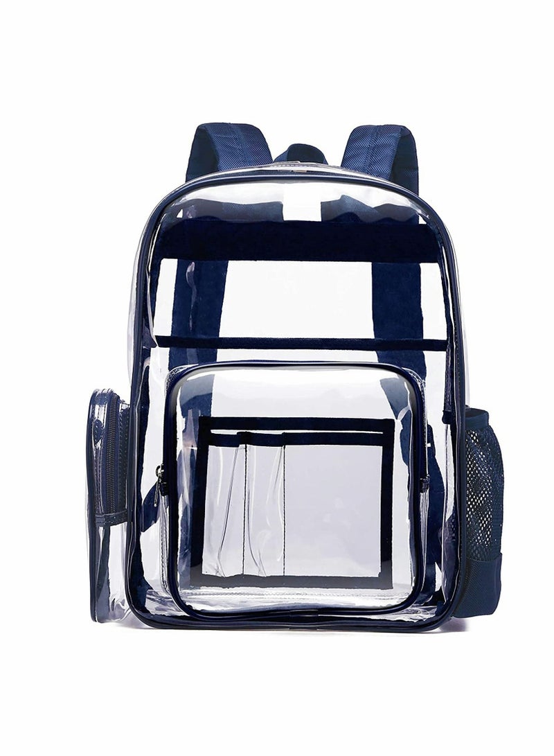 KASTWAVE Transparent Backpack, Heavy-Duty PVC Transparent Bag, With Laptop Compartment, Waterproof Transparent Backpack, Suitable For School, Work, Safety (Dark Blue) - Image 1