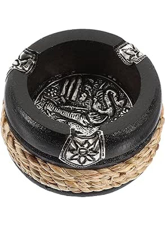 Vintage Wooden Ashtray 3 Inch Round Natural Smokeless Ash Holder For Home Office Bar - Image 1