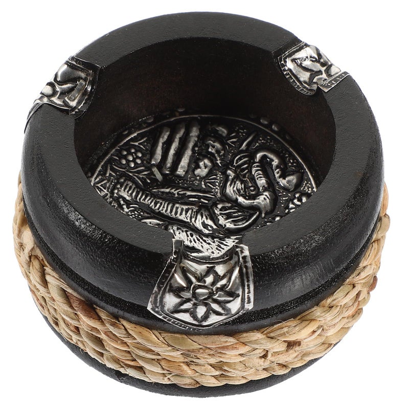 Vintage Wooden Ashtray 3 Inch Round Natural Smokeless Ash Holder For Home Office Bar - Image 2