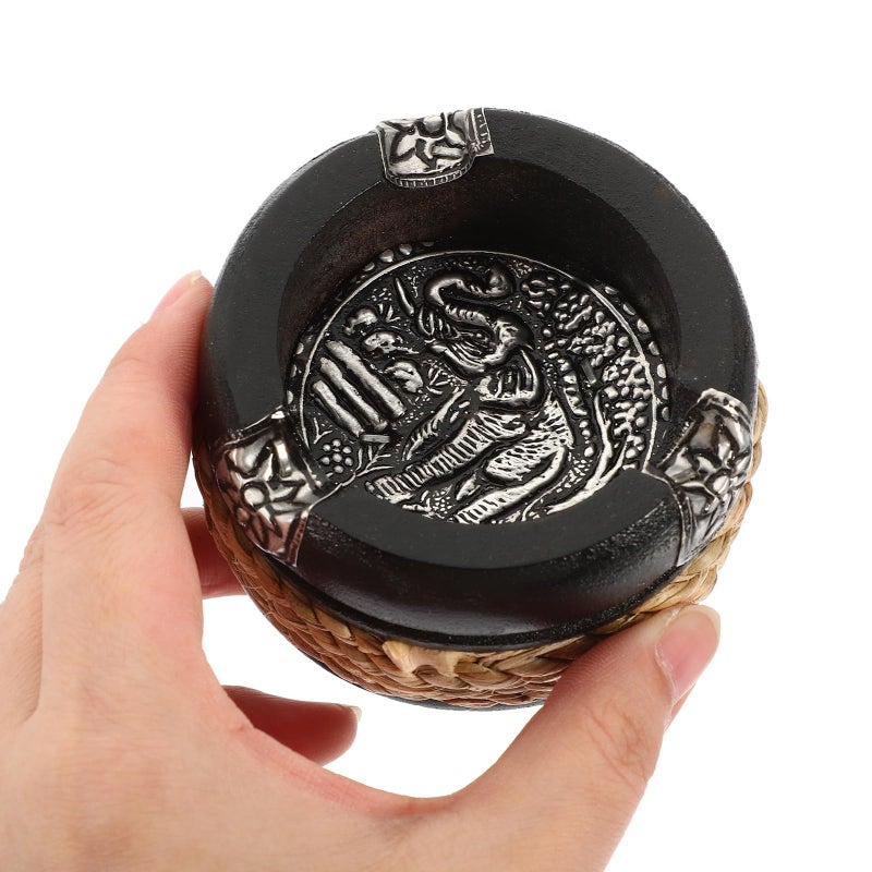 Vintage Wooden Ashtray 3 Inch Round Natural Smokeless Ash Holder For Home Office Bar - Image 5