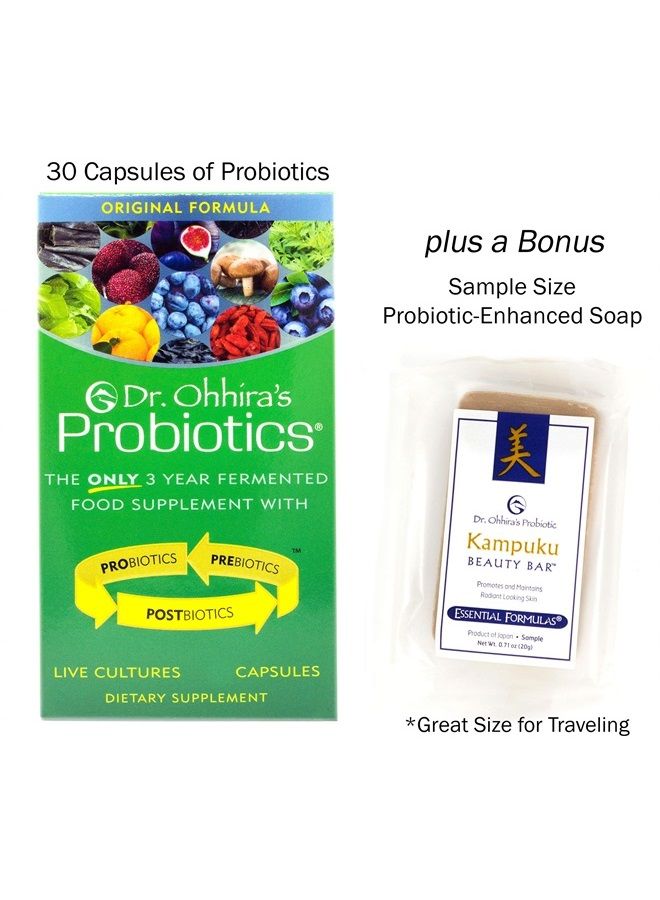 essential formulas Dr. Ohhira's Probiotics Original Formula 30 Caps with Bonus Probiotic-Enhanced Beauty Bar Soap Travel Size 20g - No Refrigeration Supplement For Women Men Kids, 12 Live Strains, Gluten Free - Image 2