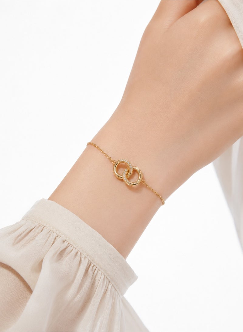 ganwa Luxury Double Ring Link Bracelet for Women, Adjustable Minimalist Gold Tone Copper Bracelet, Elegant Fashion Jewelry for Daily Wear, Party and Wedding Accessories - Image 1