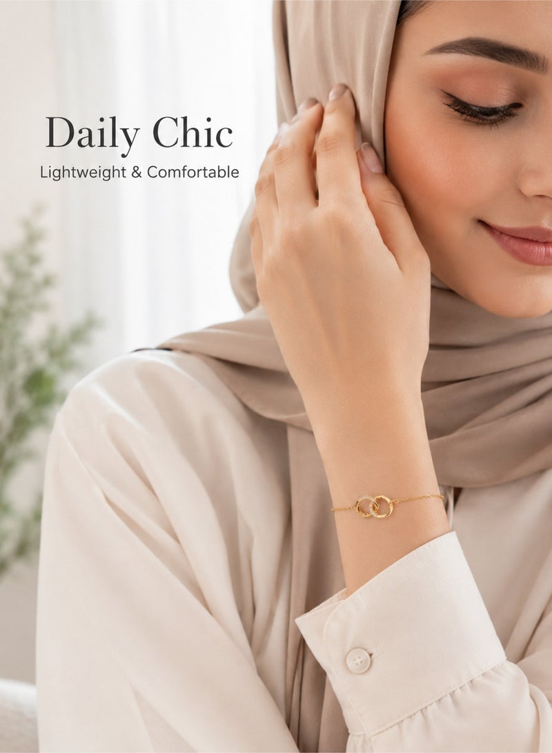 ganwa Luxury Double Ring Link Bracelet for Women, Adjustable Minimalist Gold Tone Copper Bracelet, Elegant Fashion Jewelry for Daily Wear, Party and Wedding Accessories - Image 4