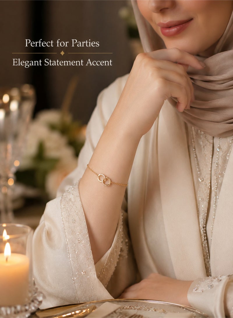 ganwa Luxury Double Ring Link Bracelet for Women, Adjustable Minimalist Gold Tone Copper Bracelet, Elegant Fashion Jewelry for Daily Wear, Party and Wedding Accessories - Image 5