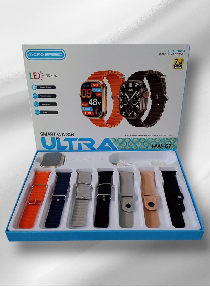 الذاكرة السريعة ساعة ذكية HW-67 ultra الترا  شاشة اموليد لحساب السعرات الحرارية و استقبال الرسائل و المكالمات و تدعم اللغة العربية  مقاس 49 مم - Image 3