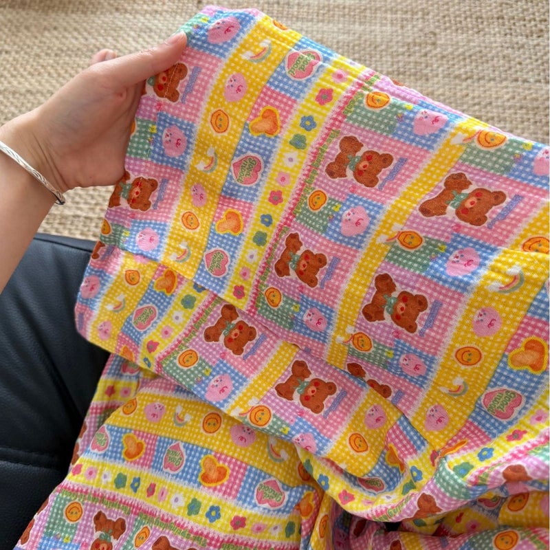 Colorful Plaid Sweet Bear Double-Layer Gauze Pajama Bottoms - Image 5