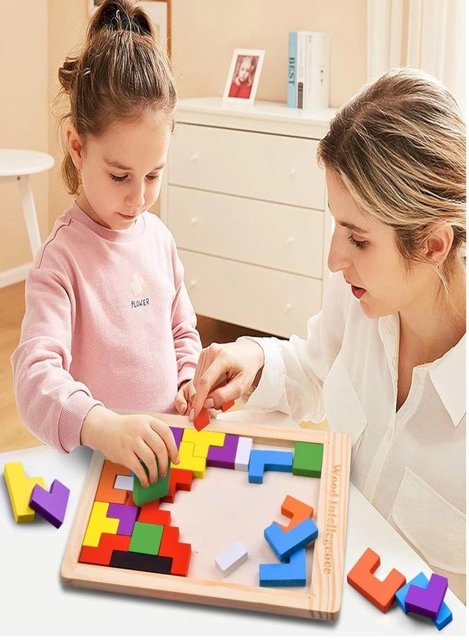 SHONIL Wooden Russian Blocks Puzzle for Kids and Adults Intelligence Brain Teaser Toy for Ages 3 to 10 Years Educational Tangram Jigsaw for Logical Thinking Skill Development and Preschool Learning - Image 2