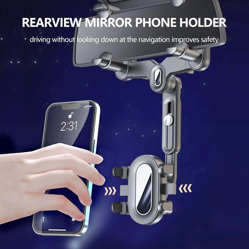 Turcee Car Rearview Mirror Navigation Phone Holder, 360 Rotatable and Retractable, for iPhone, Samsung Galaxy & All Smartphones - Image 2