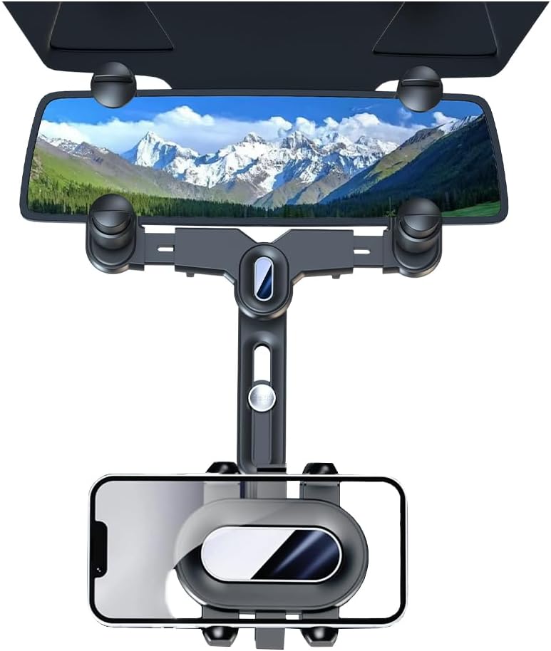 Turcee Car Rearview Mirror Navigation Phone Holder, 360 Rotatable and Retractable, for iPhone, Samsung Galaxy & All Smartphones - Image 1
