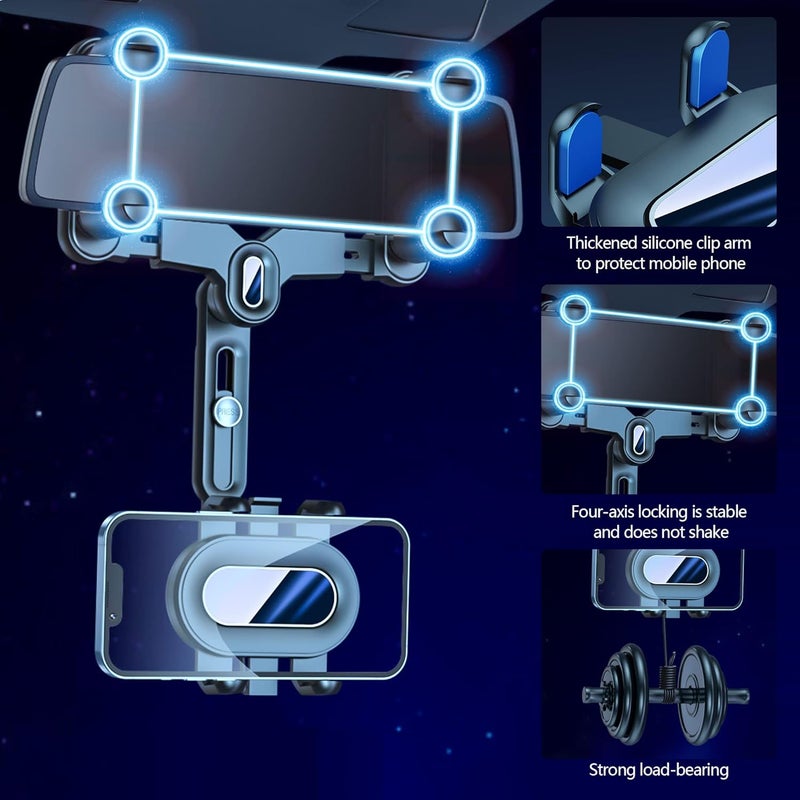 Turcee Car Rearview Mirror Navigation Phone Holder, 360 Rotatable and Retractable, for iPhone, Samsung Galaxy & All Smartphones - Image 4