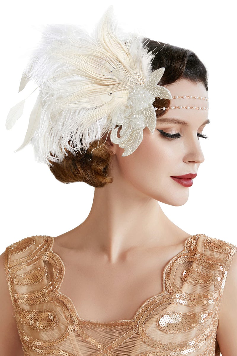 BABEYOND Art Deco 1920s Flapper Headpiece Roaring 20s Great Gatsby Feather Headband 1920s Flapper Gatsby Accessories - Image 1