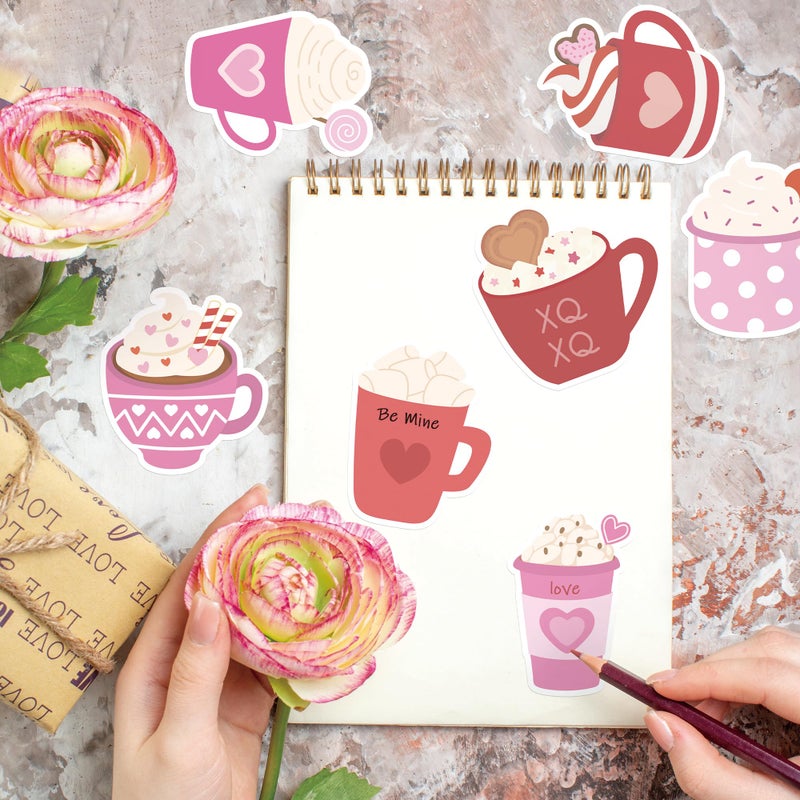 Xqumoi 30 Pack Valentine's Day Coffee Cup Sticky Notes - Heart Self Sticky Notepads Writing Memo Pads for Coffee Lover Gift Wedding Anniversary Office School Supplies Party Favors Goodies Bag Fillers - Image 3
