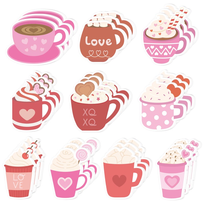Xqumoi 30 Pack Valentine's Day Coffee Cup Sticky Notes - Heart Self Sticky Notepads Writing Memo Pads for Coffee Lover Gift Wedding Anniversary Office School Supplies Party Favors Goodies Bag Fillers - Image 1
