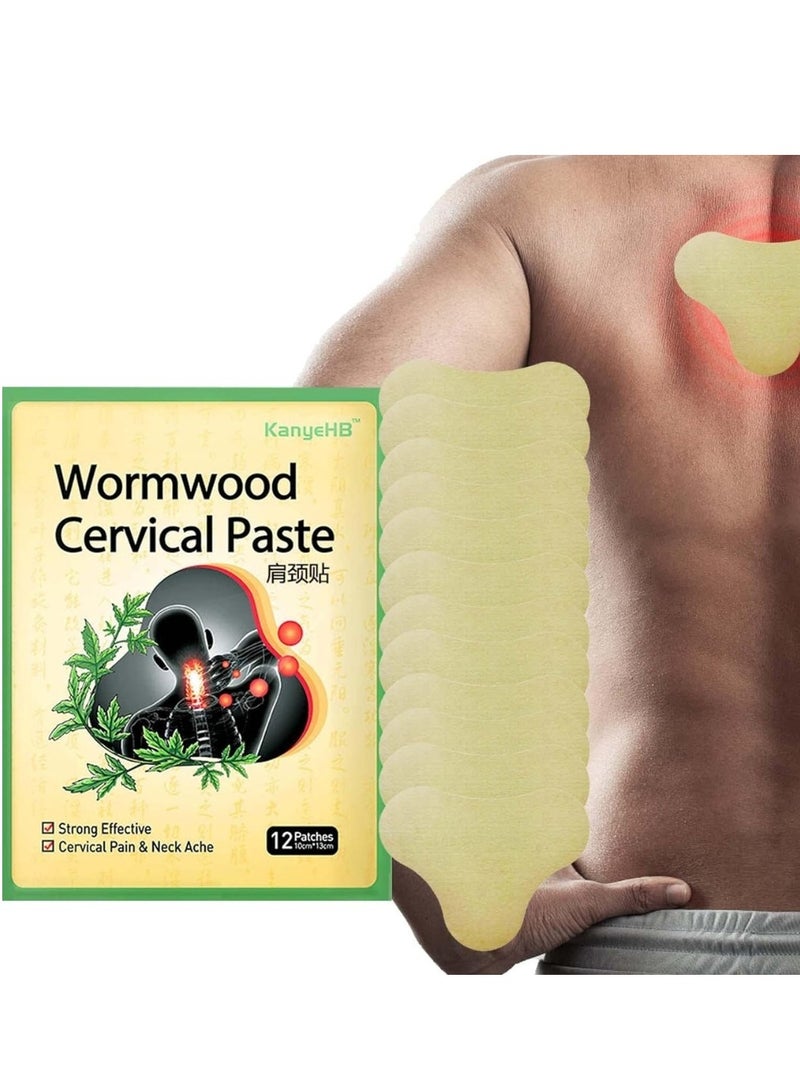 KanyeHB 12Pcs Wormwood Cervical Pain Relief Patches Cervical Pain and Neck Ache Paste Strong Penetration Relieve Pain Non Allergic Herbal Formula Neck Shoulder Joint Pain Relief Patches - Image 2