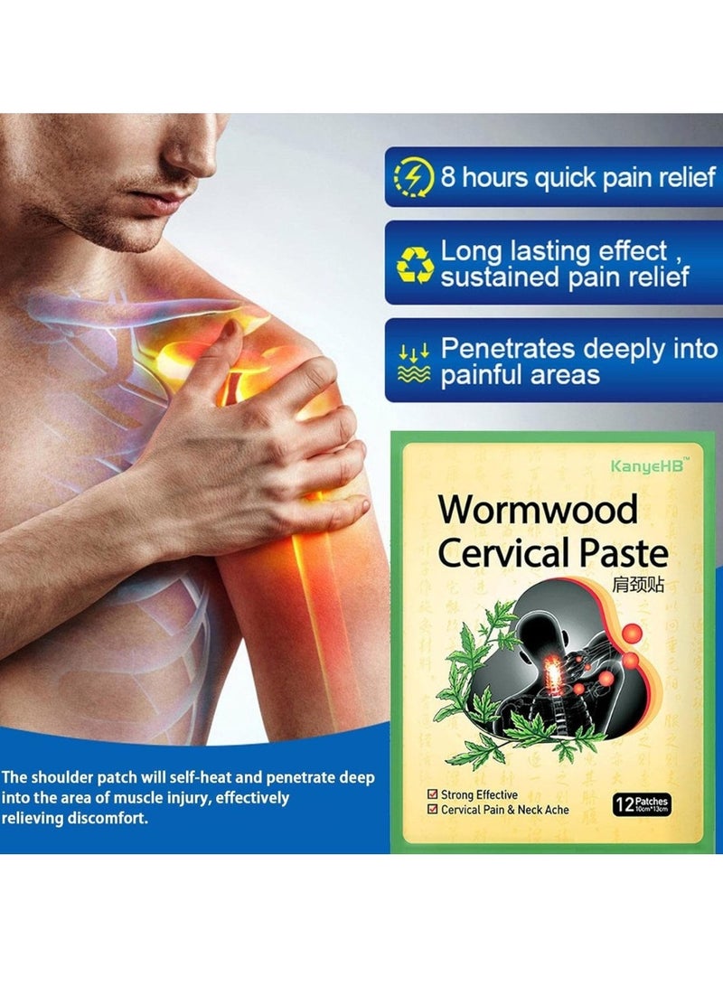 KanyeHB 12Pcs Wormwood Cervical Pain Relief Patches Cervical Pain and Neck Ache Paste Strong Penetration Relieve Pain Non Allergic Herbal Formula Neck Shoulder Joint Pain Relief Patches - Image 5