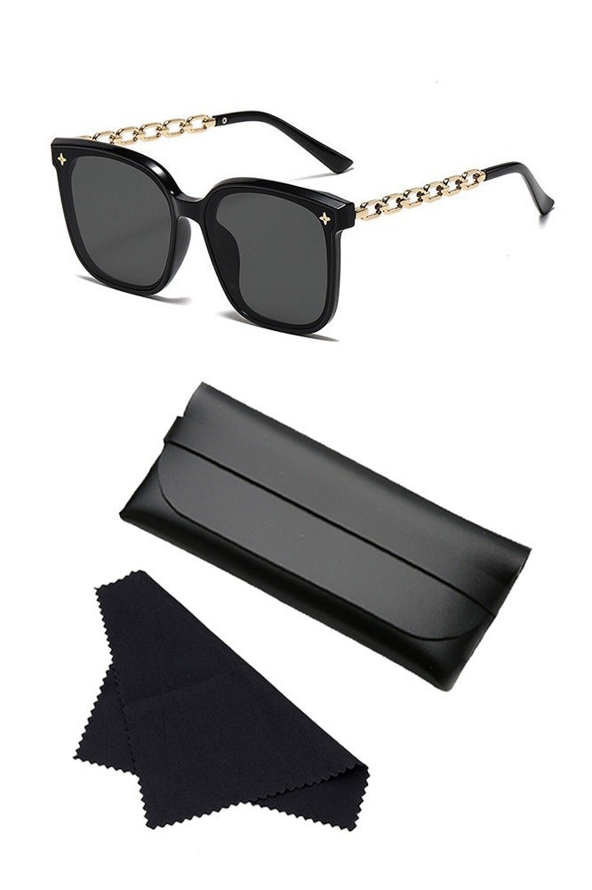 نظارات شمسية كلاسيكية بحماية من الأشعة فوق البنفسجية 400، نظارات شمسية للجنسين، خفيفة الوزن، عصرية، بإطار كامل، مناسبة للسفر في الهواء الطلق (أسود وذهبي) - Image 4