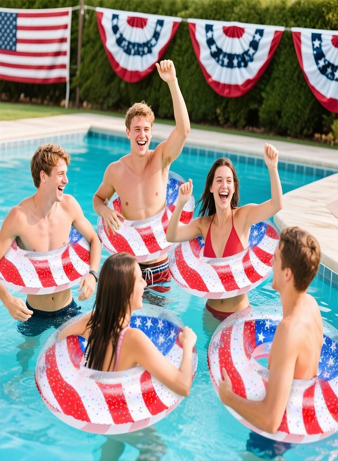 ShinyRelief 8 Pack American Flag Inflatable Swim Rings 30 Inch Patriotic Pool Floaties with Sparkle Confetti for 4th of July Summer Parties(American Flag Style) - Image 4