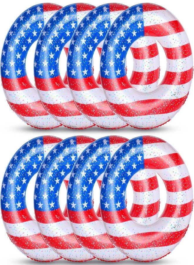 ShinyRelief 8 Pack American Flag Inflatable Swim Rings 30 Inch Patriotic Pool Floaties with Sparkle Confetti for 4th of July Summer Parties(American Flag Style) - Image 1