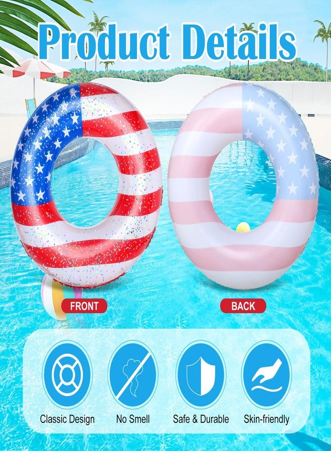 ShinyRelief 8 Pack American Flag Inflatable Swim Rings 30 Inch Patriotic Pool Floaties with Sparkle Confetti for 4th of July Summer Parties(American Flag Style) - Image 2