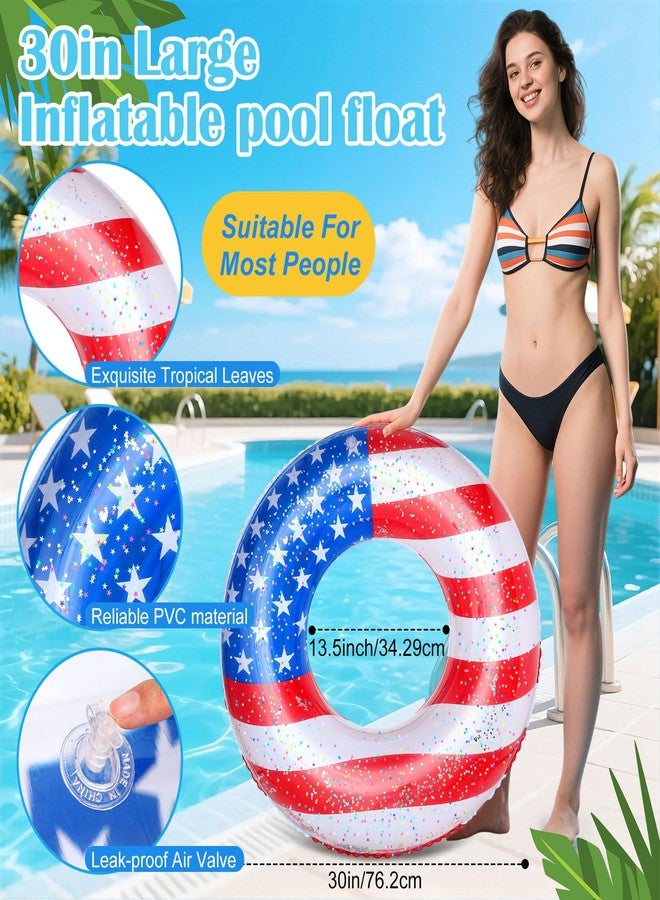ShinyRelief 8 Pack American Flag Inflatable Swim Rings 30 Inch Patriotic Pool Floaties with Sparkle Confetti for 4th of July Summer Parties(American Flag Style) - Image 3