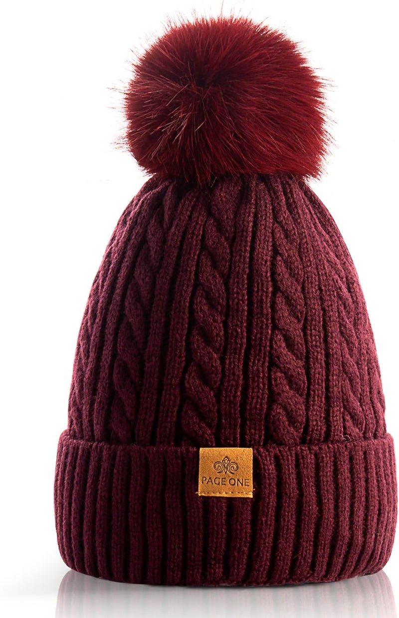 Women Winter Pom Pom Beanie Hats Warm Fleece Lined,Chunky Trendy Cute Chenille Knit Twist Cap