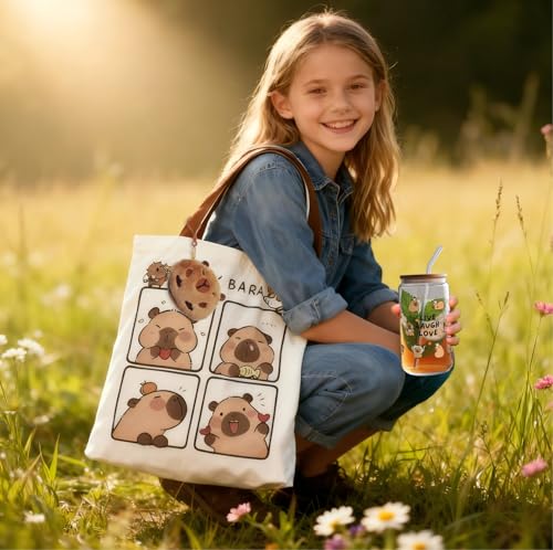 DHUENIOPE Capybara Gift Set with Large Blanket, 16 Oz Glass Cup, Tote Bag, Small Wallet, Keychain, Stickers, Gift Cards for Women Men Kids,Birthday Christmas Gift Ideas for Capybara Fans - Image 3