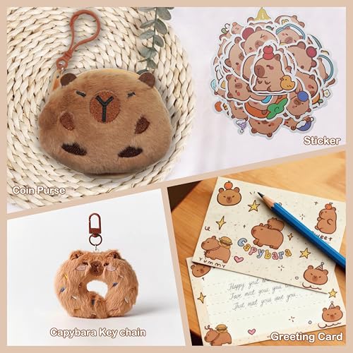 DHUENIOPE Capybara Gift Set with Large Blanket, 16 Oz Glass Cup, Tote Bag, Small Wallet, Keychain, Stickers, Gift Cards for Women Men Kids,Birthday Christmas Gift Ideas for Capybara Fans - Image 5