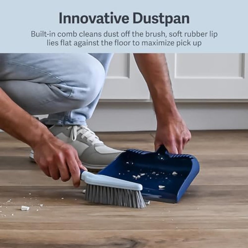 Casabella Wayclean Handheld Angled, Medium, Grey Dustpan and Brush Set, Green and Taupe - Image 3