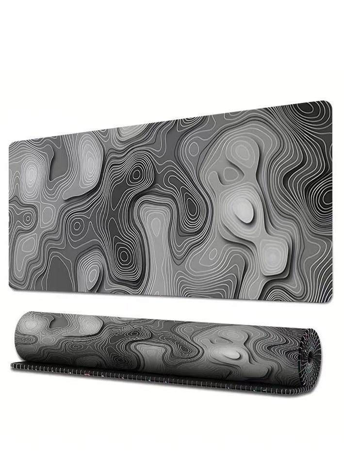 لوحة ماوس ثلاثية الأبعاد لخريطة التضاريس باللون الأبيض الفاتح لوحة ماوس للألعاب XL لوحة ماوس كبيرة لسطح المكتب قاعدة مطاطية غير قابلة للانزلاق مع حافة مخيطة مناسبة لألعاب المكتب (800*300*3 مم)