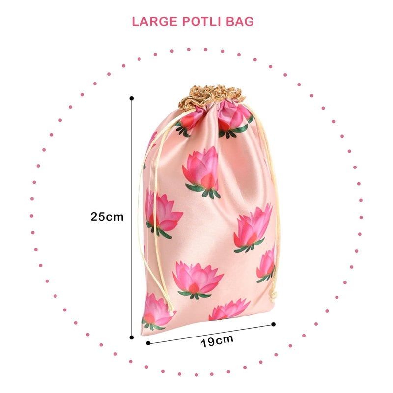 Kuber Industries Kuber Industries Pack of 6 Potli Bags 7x9 Inch Potli Bags for Return Gifts WeddingParty Bags Drawstring Closure Potli Wallet Potli Baby Shower Potli Lotus Print Cream  - Image 3